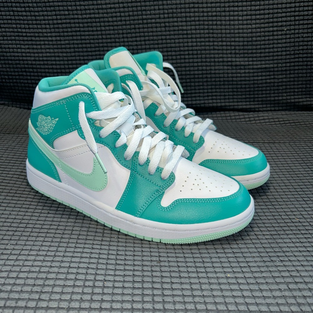 Jordan Teal and White Athletic Shoes High-Top Design